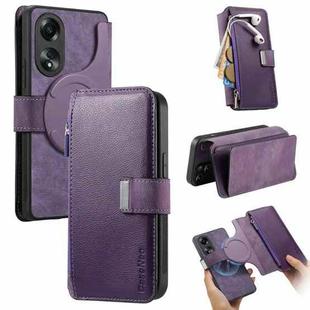 For OPPO A58 4G CaseNeo MagSafe RFID Anti-theft Zipper Wallet Retro Leather Phone Case(Purple)