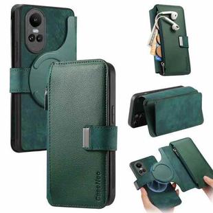 For OPPO Reno10 5G Global CaseNeo MagSafe RFID Anti-theft Zipper Wallet Retro Leather Phone Case(Green)