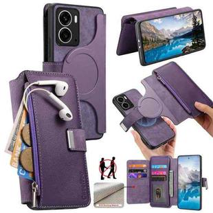 For Realme 14 CaseNeo MagSafe RFID Anti-theft Zipper Wallet Retro Leather Phone Case(Purple)