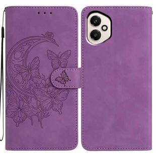For Honor 400 Global 156.5mm Moonlit Butterfly Dance Pattern Embossed Leather Phone Case(Purple)