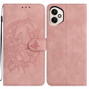 For Honor 400 Global 156.5mm Moonlit Butterfly Dance Pattern Embossed Leather Phone Case(Pink)