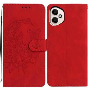 For Honor 400 Global 156.5mm Moonlit Butterfly Dance Pattern Embossed Leather Phone Case(Red)