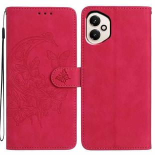 For Honor 400 Global 156.5mm Moonlit Butterfly Dance Pattern Embossed Leather Phone Case(Rose Red)