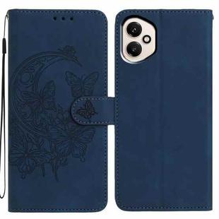 For Honor 400 Global 156.5mm Moonlit Butterfly Dance Pattern Embossed Leather Phone Case(Navy Blue)