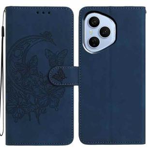 For Honor 400 Pro Global 160.8mm Moonlit Butterfly Dance Pattern Embossed Leather Phone Case(Navy Blue)