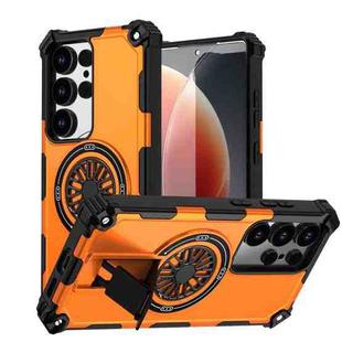 For Samsung Galaxy S25 Ultra 5G Shockproof Kickstand Metallic Shaft MagSafe Phone Case(Orange)