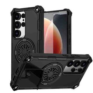 For Samsung Galaxy S24 Ultra 5G Shockproof Kickstand Metallic Shaft MagSafe Phone Case(Black)