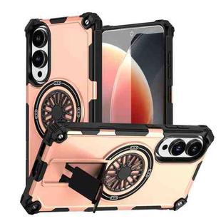 For Samsung Galaxy S25 Edge 5G Shockproof Kickstand Metallic Shaft MagSafe Phone Case(Rose Gold)