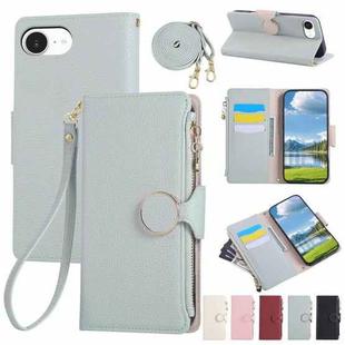 For iPhone 16e Round Buckle Zipper Wallet Leather Phone Case with Crossbody Strap(Sky Blue)