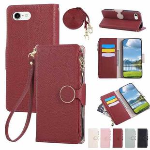 For iPhone 7 / 8 / SE 2022 Round Buckle Zipper Wallet Leather Phone Case with Crossbody Strap(Red)