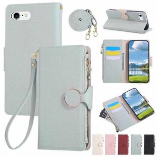 For iPhone 7 / 8 / SE 2022 Round Buckle Zipper Wallet Leather Phone Case with Crossbody Strap(Sky Blue)