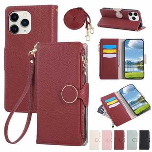 For iPhone 11 Pro Max Round Buckle Zipper Wallet Leather Phone Case with Crossbody Strap(Red)