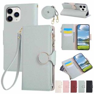 For iPhone 11 Pro Max Round Buckle Zipper Wallet Leather Phone Case with Crossbody Strap(Sky Blue)