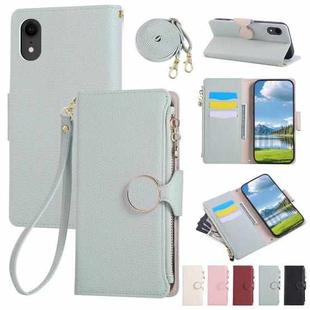 For iPhone XR Round Buckle Zipper Wallet Leather Phone Case with Crossbody Strap(Sky Blue)