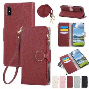 For iPhone XS Max Round Buckle Zipper Wallet Leather Phone Case with Crossbody Strap(Red)