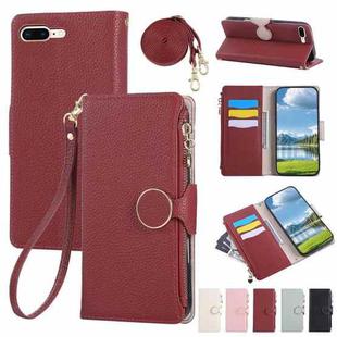 For iPhone 7 Plus / 8 Plus Round Buckle Zipper Wallet Leather Phone Case with Crossbody Strap(Red)
