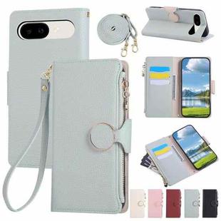 For Google Pixel 9a Round Buckle Zipper Wallet Leather Phone Case with Crossbody Strap(Sky Blue)
