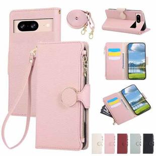 For Google Pixel 8 Round Buckle Zipper Wallet Leather Phone Case with Crossbody Strap(Pink)