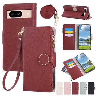 For Google Pixel 7 Round Buckle Zipper Wallet Leather Phone Case with Crossbody Strap(Red)
