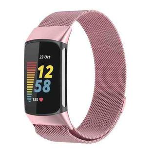 For Fitbit Charge 6 / 5 xDfind Milanese Magnetic Metal Watch Band, Size:S(Rose Pink)