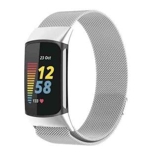 For Fitbit Charge 6 / 5 xDfind Milanese Magnetic Metal Watch Band, Size:L(Silver)