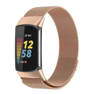 For Fitbit Charge 6 / 5 xDfind Milanese Magnetic Metal Watch Band, Size:L(Rose Gold)