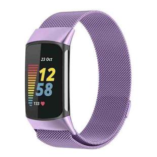 For Fitbit Charge 6 / 5 xDfind Milanese Magnetic Metal Watch Band, Size:L(Light Purple)