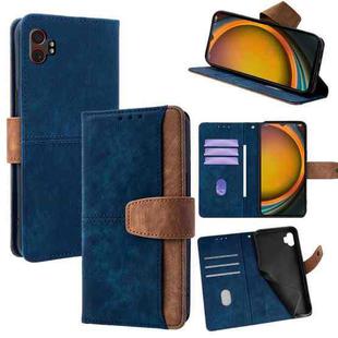 For Samsung Galaxy Xcover 7 5G Color Stitching Skin Feel Leather RFID Blocking Phone Case(Blue)