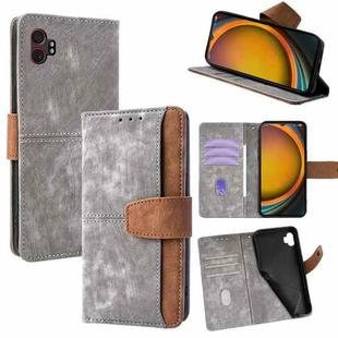 For Samsung Galaxy Xcover 7 5G Color Stitching Skin Feel Leather RFID Blocking Phone Case(Grey)