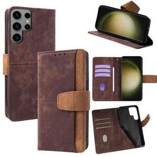 For Samsung Galaxy S23 Ultra 5G Color Stitching Skin Feel Leather RFID Blocking Phone Case(Brown)