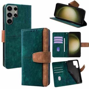 For Samsung Galaxy S23 Ultra 5G Color Stitching Skin Feel Leather RFID Blocking Phone Case(Green)