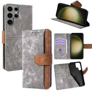 For Samsung Galaxy S23 Ultra 5G Color Stitching Skin Feel Leather RFID Blocking Phone Case(Grey)