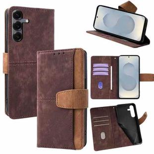 For Samsung Galaxy S25+ 5G Color Stitching Skin Feel Leather RFID Blocking Phone Case(Brown)