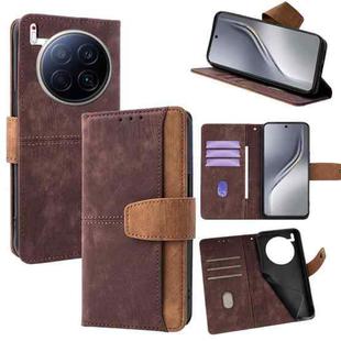 For Tecno Camon 40 Premier 5G Color Stitching Skin Feel Leather RFID Blocking Phone Case(Brown)