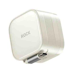 ROCK T90 PD35W Type-C Single Port GaN Wall Charger with Type-C Retractable Cable, UK Plug(Beige)