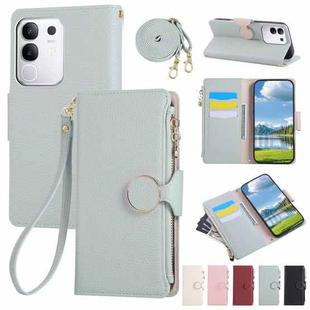 For vivo Y29 4G Round Buckle Zipper Wallet Leather Phone Case with Crossbody Strap(Sky Blue)