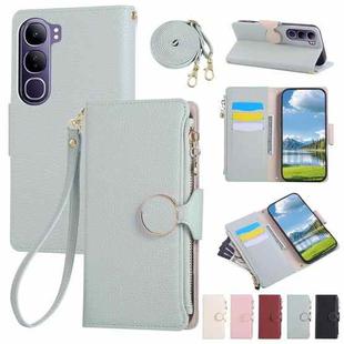 For vivo V40 Lite Round Buckle Zipper Wallet Leather Phone Case with Crossbody Strap(Sky Blue)
