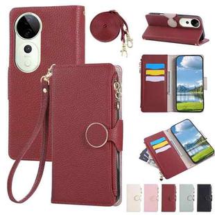 For vivo S19 Pro / V40 / V40 Pro Round Buckle Zipper Wallet Leather Phone Case with Crossbody Strap(Red)