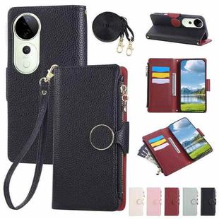 For vivo S19 Pro / V40 / V40 Pro Round Buckle Zipper Wallet Leather Phone Case with Crossbody Strap(Black)