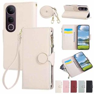 For vivo V50 Lite 5G Round Buckle Zipper Wallet Leather Phone Case with Crossbody Strap(White)