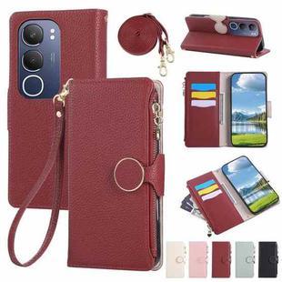 For vivo Y19s / Y29 5G Round Buckle Zipper Wallet Leather Phone Case with Crossbody Strap(Red)