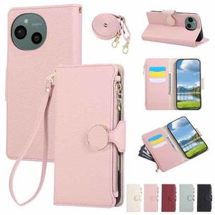 For Sharp Aquos Sense9 Round Buckle Zipper Wallet Leather Phone Case with Crossbody Strap(Pink)