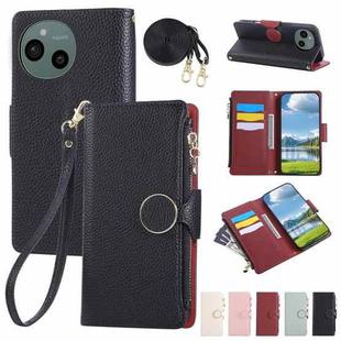 For Sharp Aquos Sense9 Round Buckle Zipper Wallet Leather Phone Case with Crossbody Strap(Black)