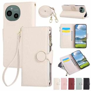 For Sharp Aquos Sense9 Round Buckle Zipper Wallet Leather Phone Case with Crossbody Strap(White)
