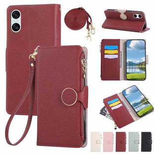 For Sony Xperia 10 VI Round Buckle Zipper Wallet Leather Phone Case with Crossbody Strap(Red)