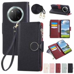 For Honor X60 Pro Round Buckle Zipper Wallet Leather Phone Case with Crossbody Strap(Black)