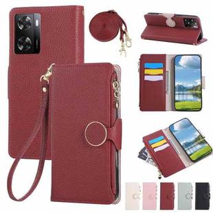 For OPPO A57 / A77 5G Global Round Buckle Zipper Wallet Leather Phone Case with Crossbody Strap(Red)