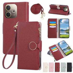 For OPPO A5 Pro 5G Global Round Buckle Zipper Wallet Leather Phone Case with Crossbody Strap(Red)