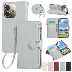 For OPPO A5 Pro 5G Global Round Buckle Zipper Wallet Leather Phone Case with Crossbody Strap(Sky Blue)