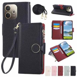 For OPPO A5 Pro 5G Global Round Buckle Zipper Wallet Leather Phone Case with Crossbody Strap(Black)